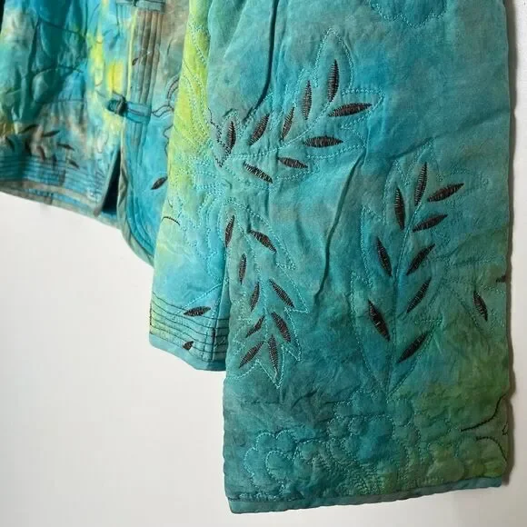 Mirasol Turquoise Quilted Jacket Oriental Style Lagenlook Artsy Rayon Size Large - Picture 6 of 11